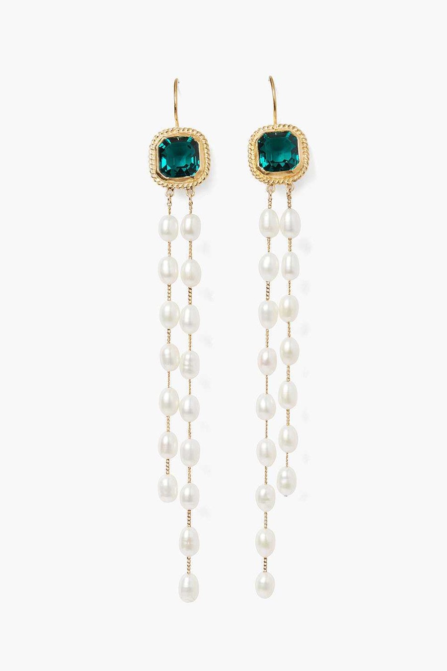 Jewelry Chan Luu | Geneva Tiered Pearl Earrings Emerald