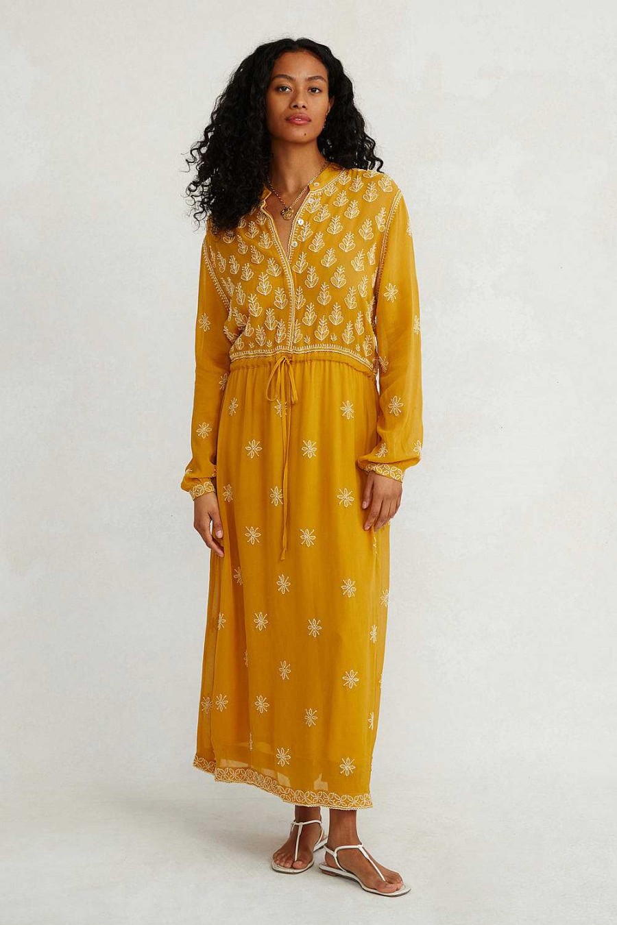 Ready To Wear Chan Luu | Singh Embroidered Dress Ochre