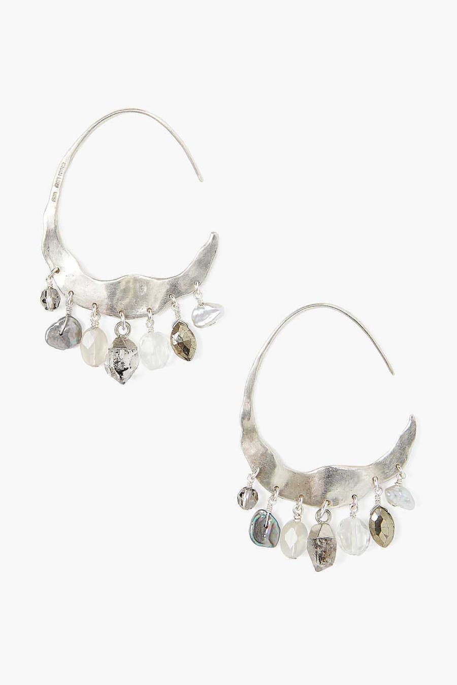 Jewelry Chan Luu | Crescent Grey Pearl And Herkimer Mix Silver Hoop Earrings