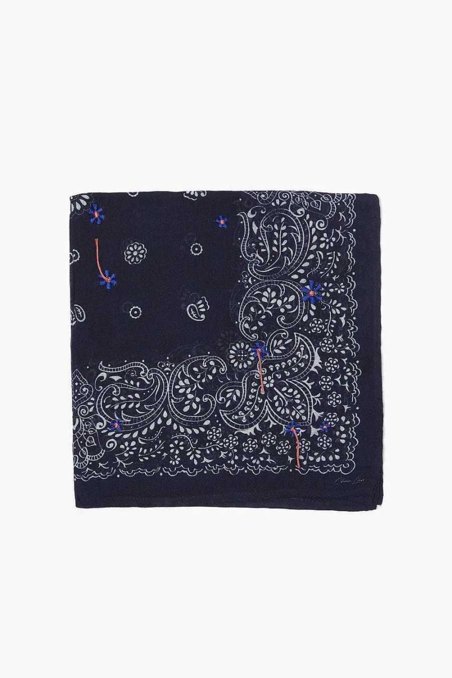 Accessory Chan Luu | Embroidered Paisley Floral Bandana Dark Sapphire