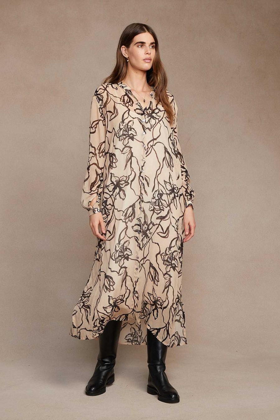 Ready To Wear Chan Luu | Eloise Abstract Floral Dress Eggshell