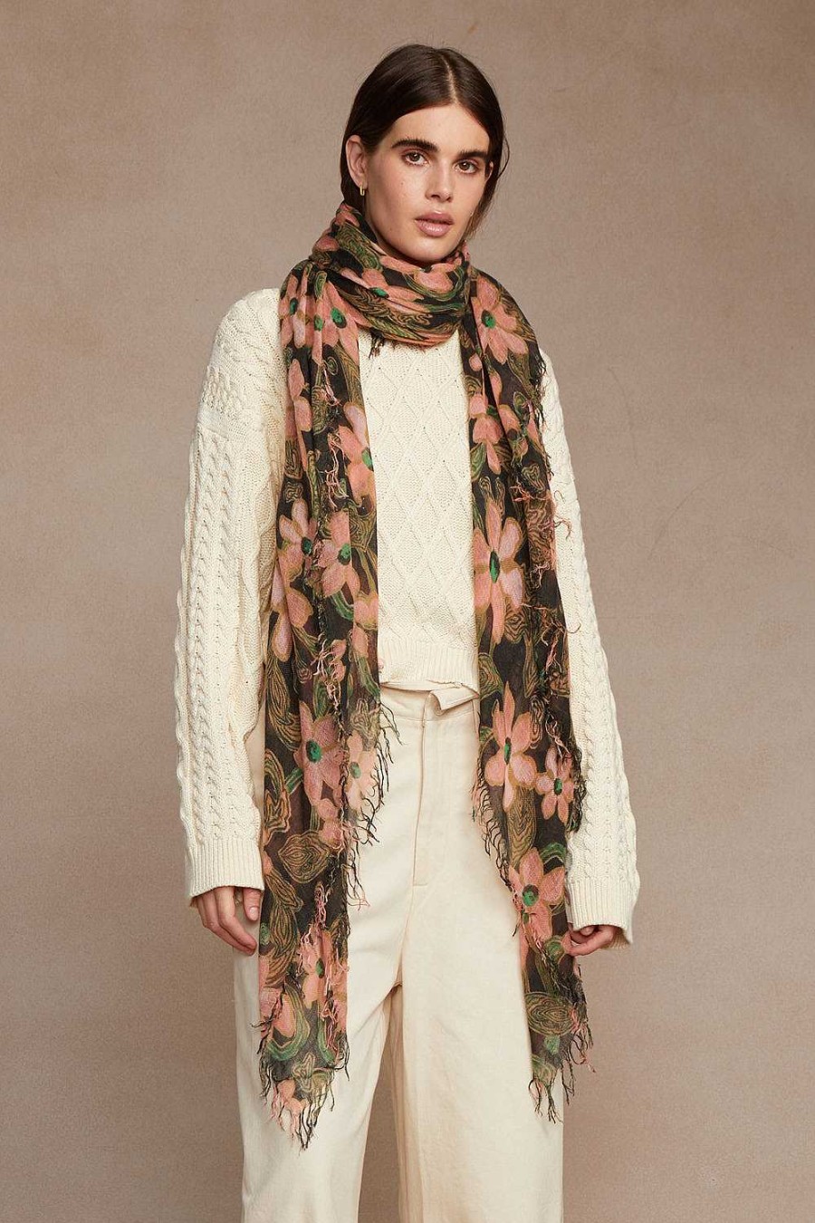 Accessory Chan Luu | Vibrant Green Meadow Floral Cashmere And Silk Scarf