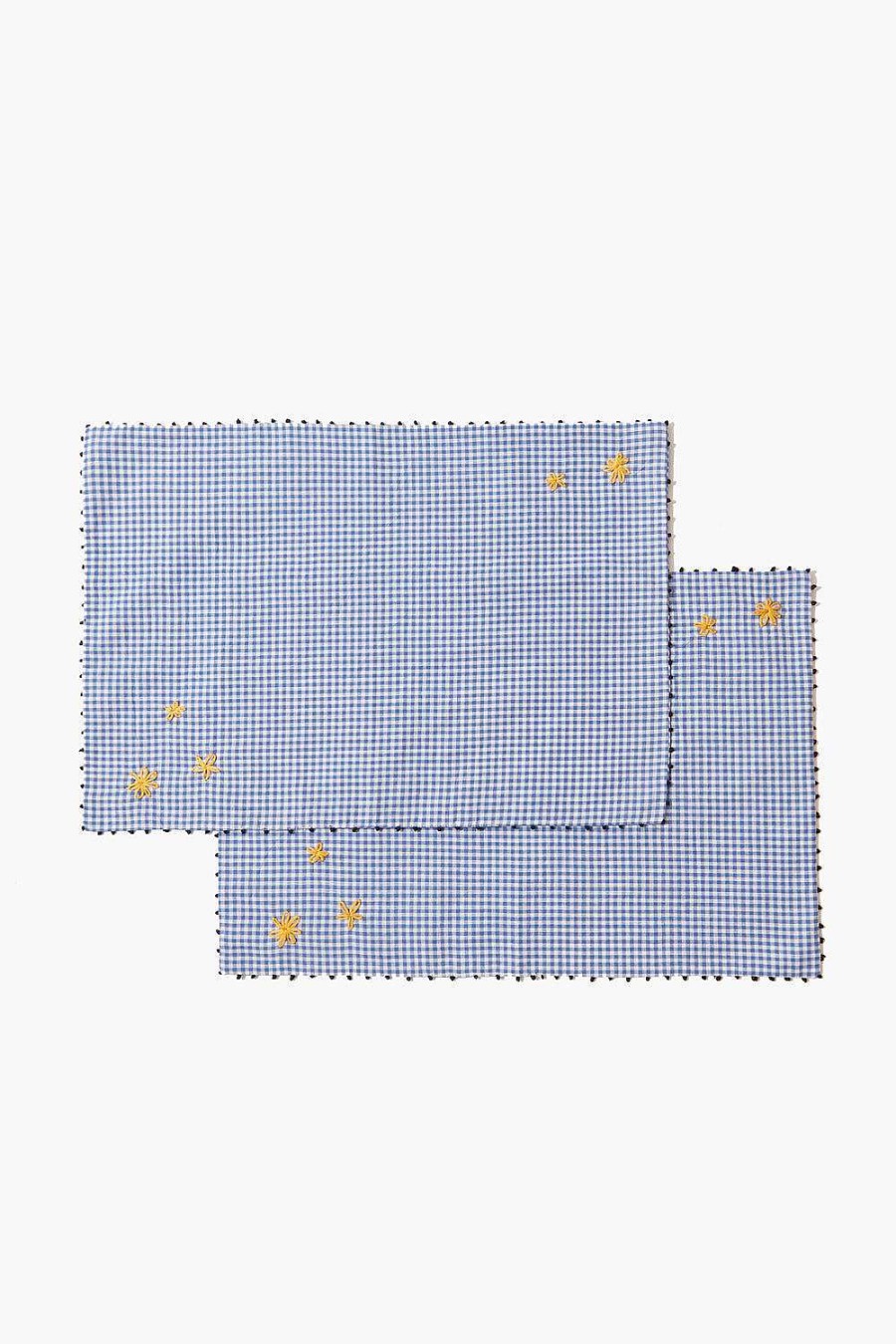 Home Chan Luu | Blue Gingham Embroidered Placemat Set