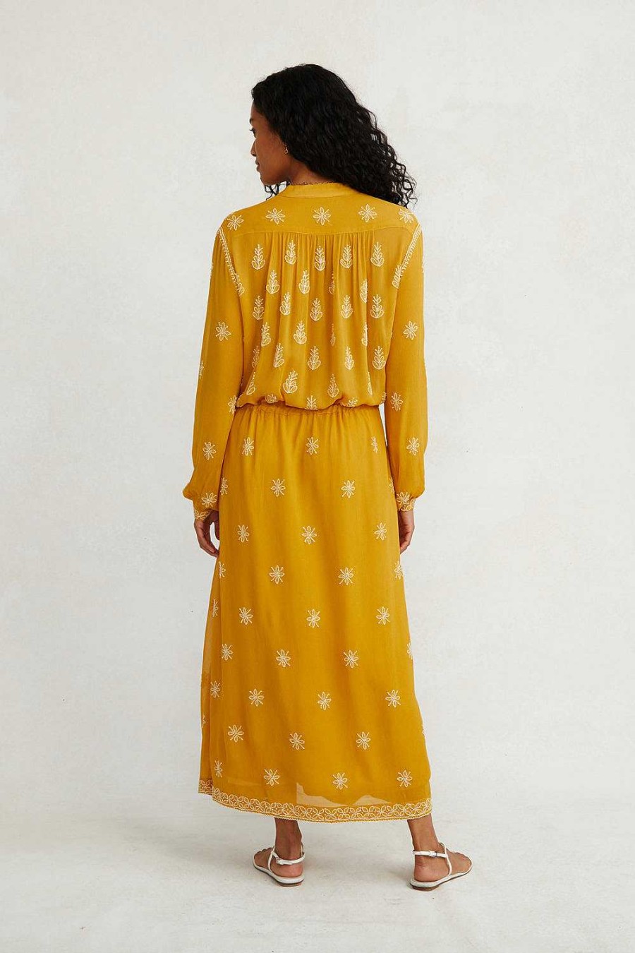 Ready To Wear Chan Luu | Singh Embroidered Dress Ochre