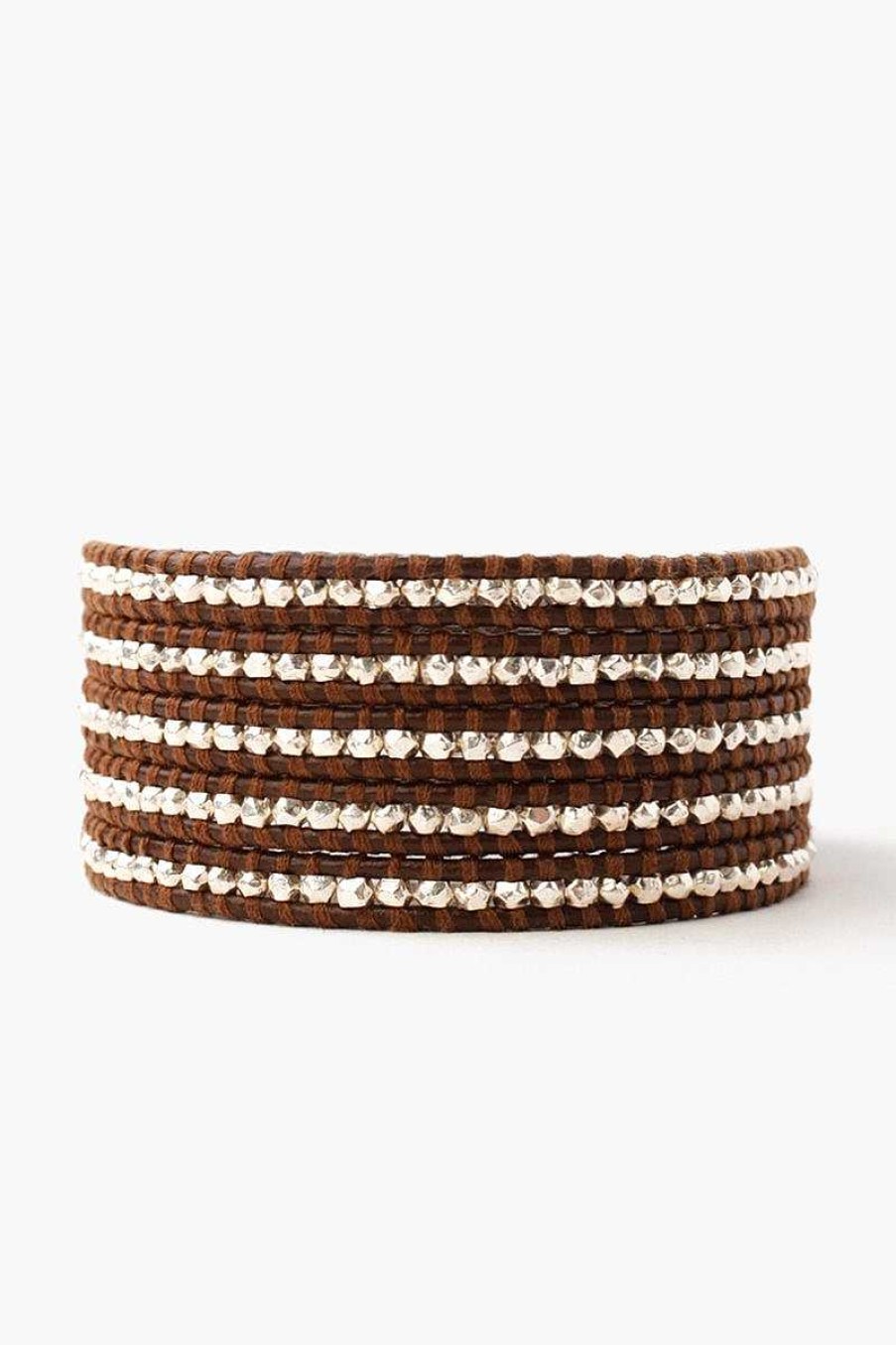 Jewelry Chan Luu | Sterling Silver Wrap Bracelet On Brown Leather