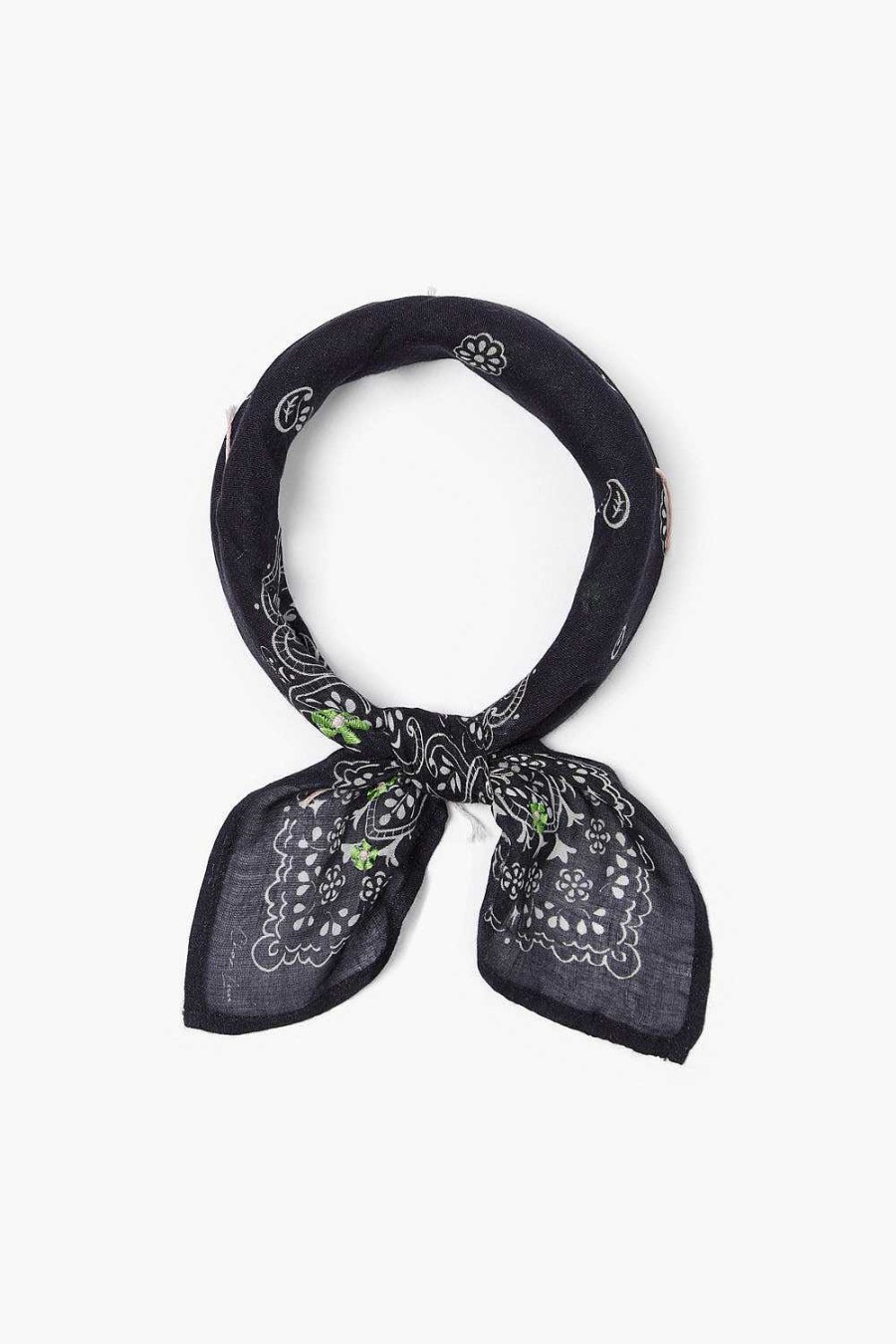 Accessory Chan Luu | Embroidered Paisley Floral Bandana Black