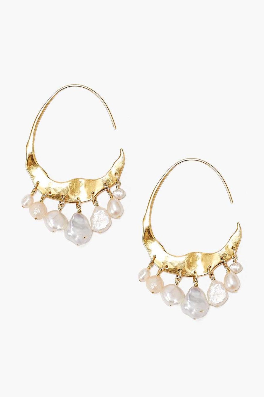 Jewelry Chan Luu | Crescent White Pearl And Gold Hoop Earrings