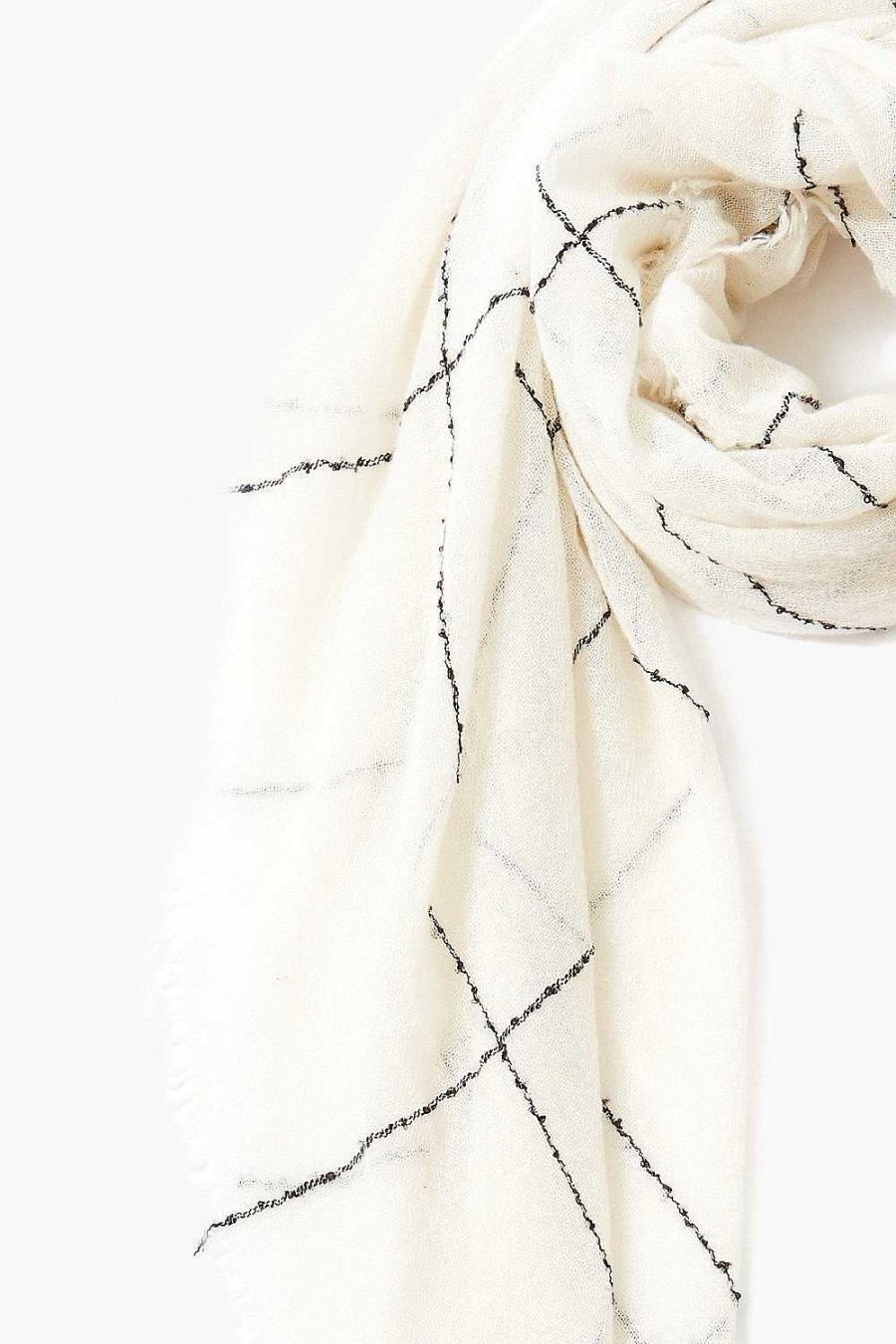 Accessory Chan Luu | Eggshell Windowpane Cashmere Scarf