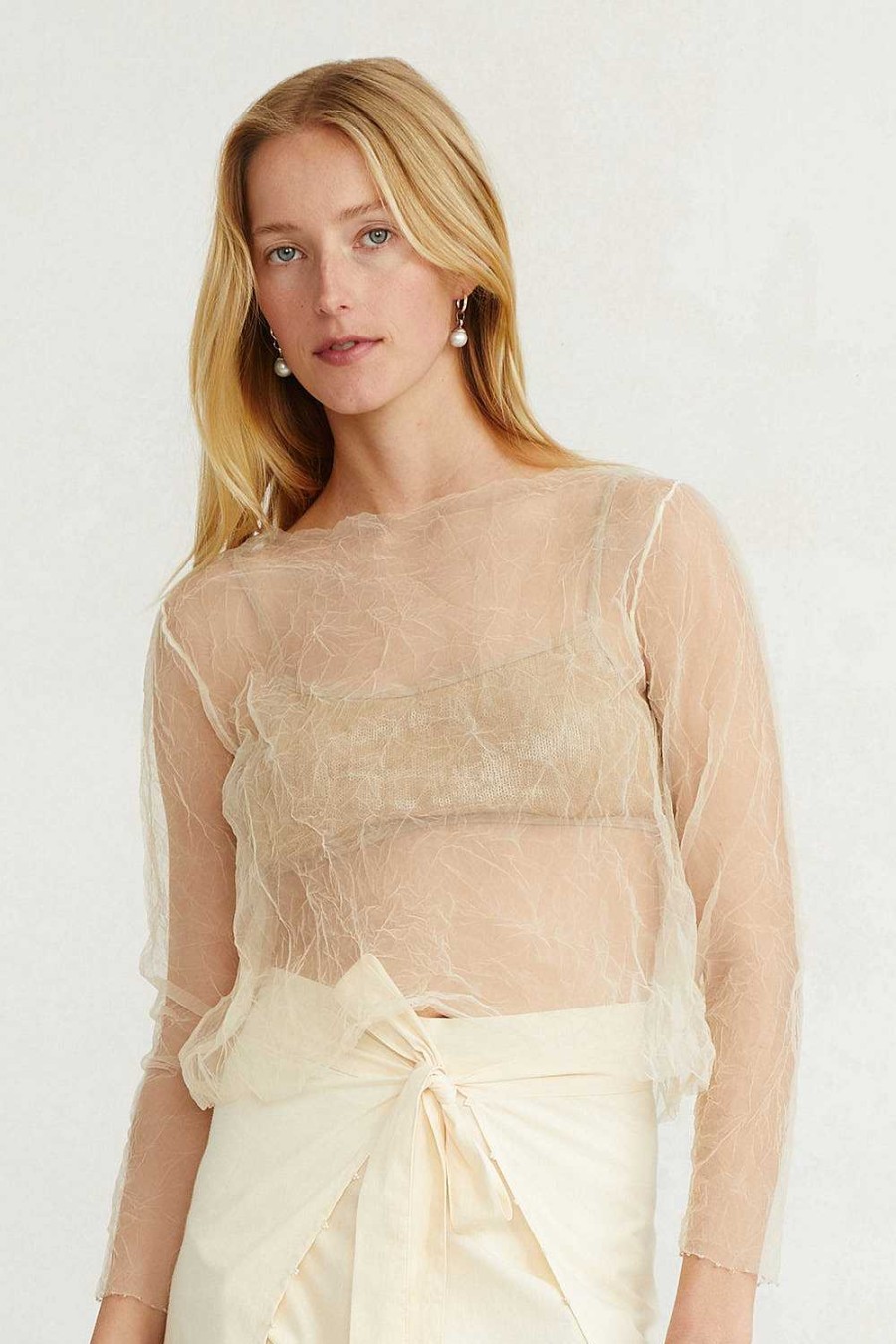 Ready To Wear Chan Luu | Luca Crinkle Mesh Blouse Cloud Cream