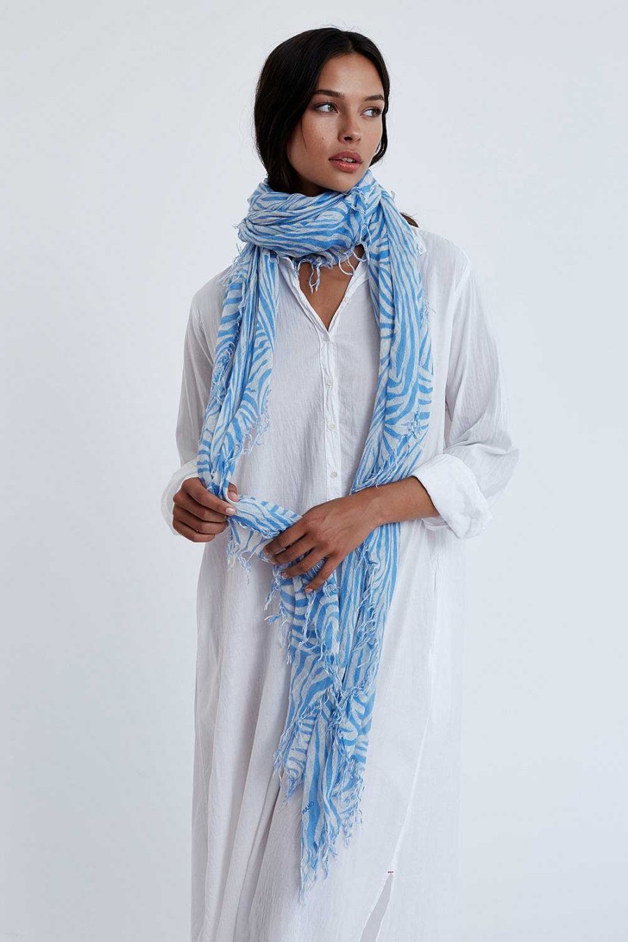 Accessory Chan Luu | Baby Blue Zebra Print Cashmere And Silk Scarf