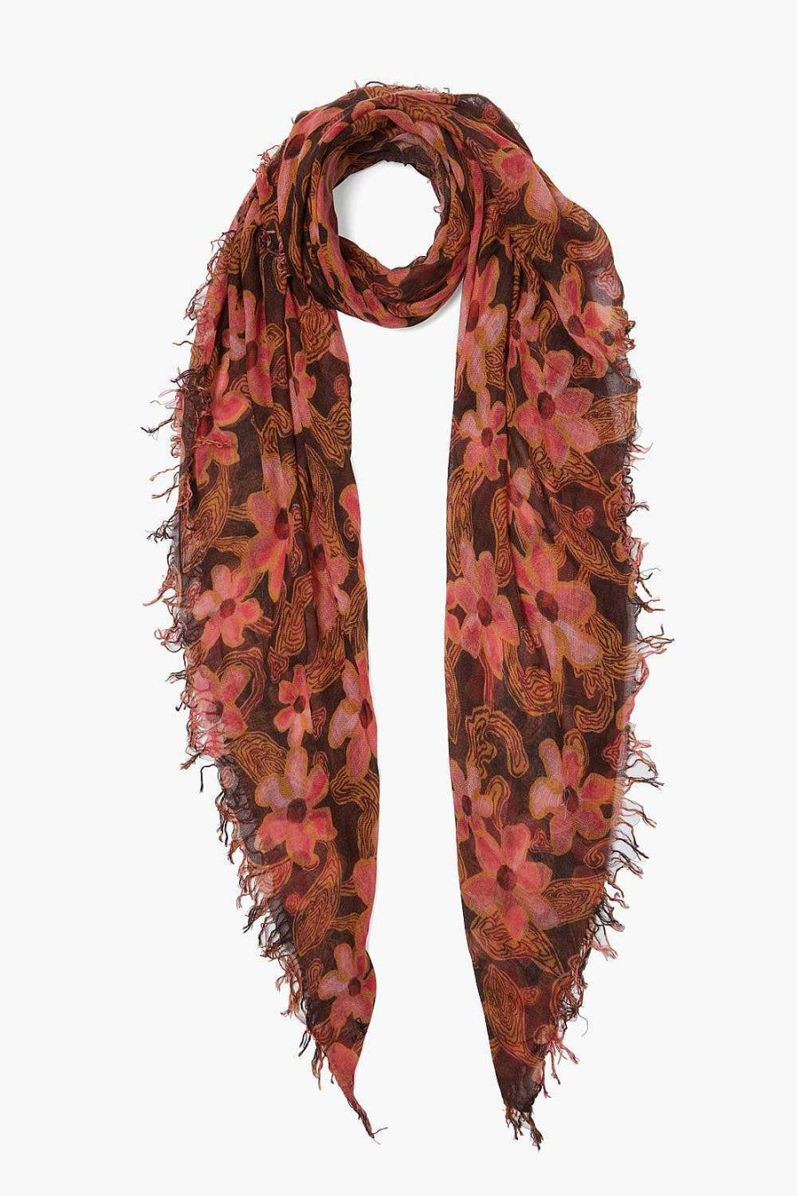 Accessory Chan Luu | Fired Brick Meadow Floral Cashmere And Silk Scarf