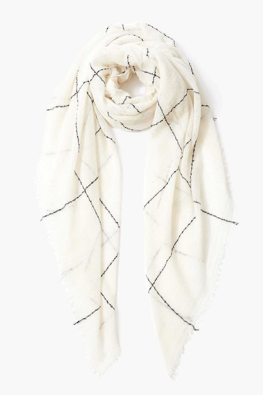 Accessory Chan Luu | Eggshell Windowpane Cashmere Scarf