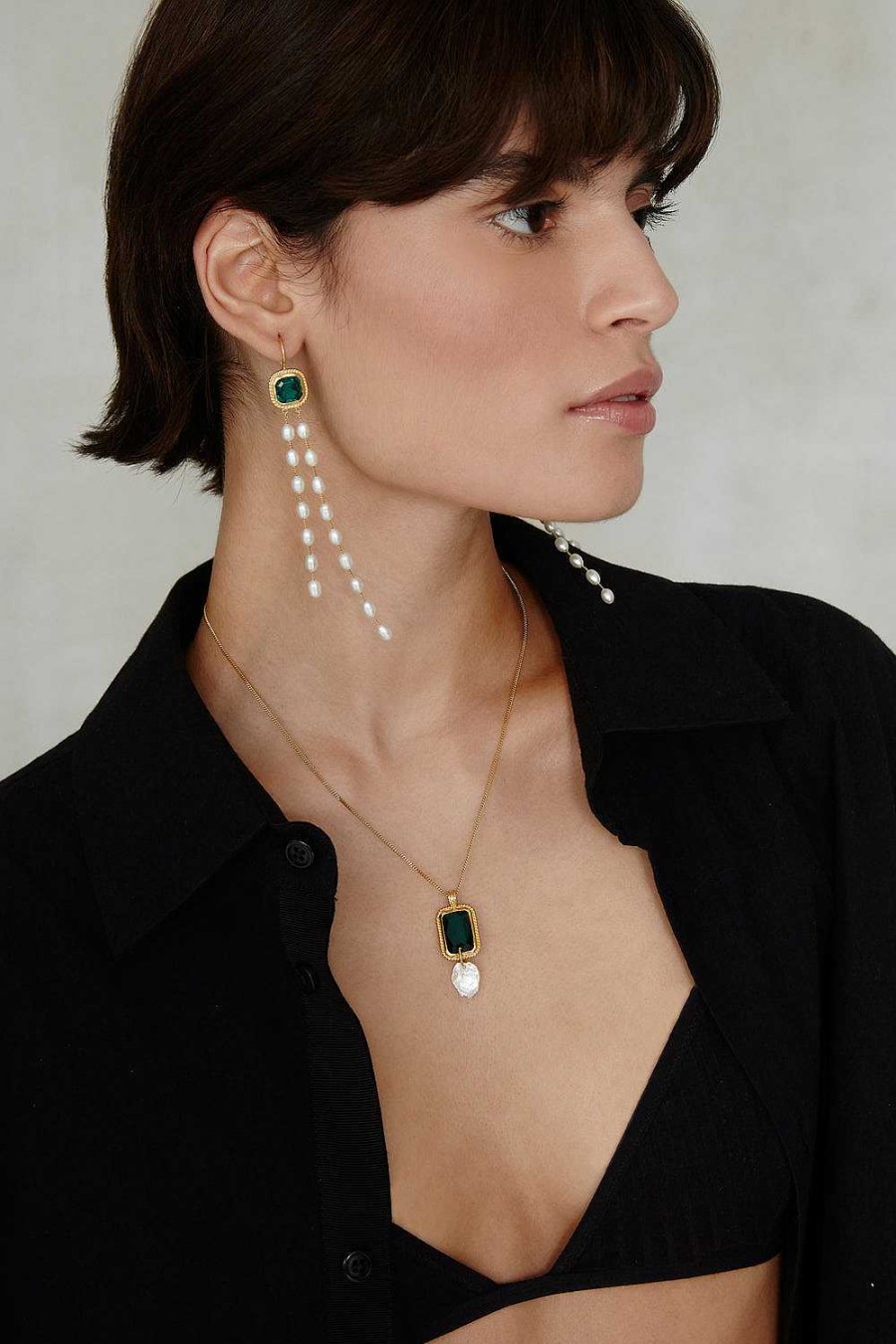 Jewelry Chan Luu | Geneva Tiered Pearl Earrings Emerald